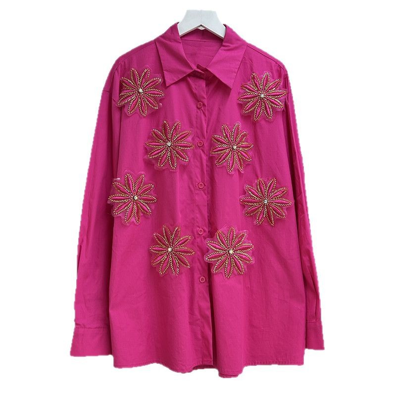 Embroidery Job - Blouses Women Shirt Vintage Turn Down