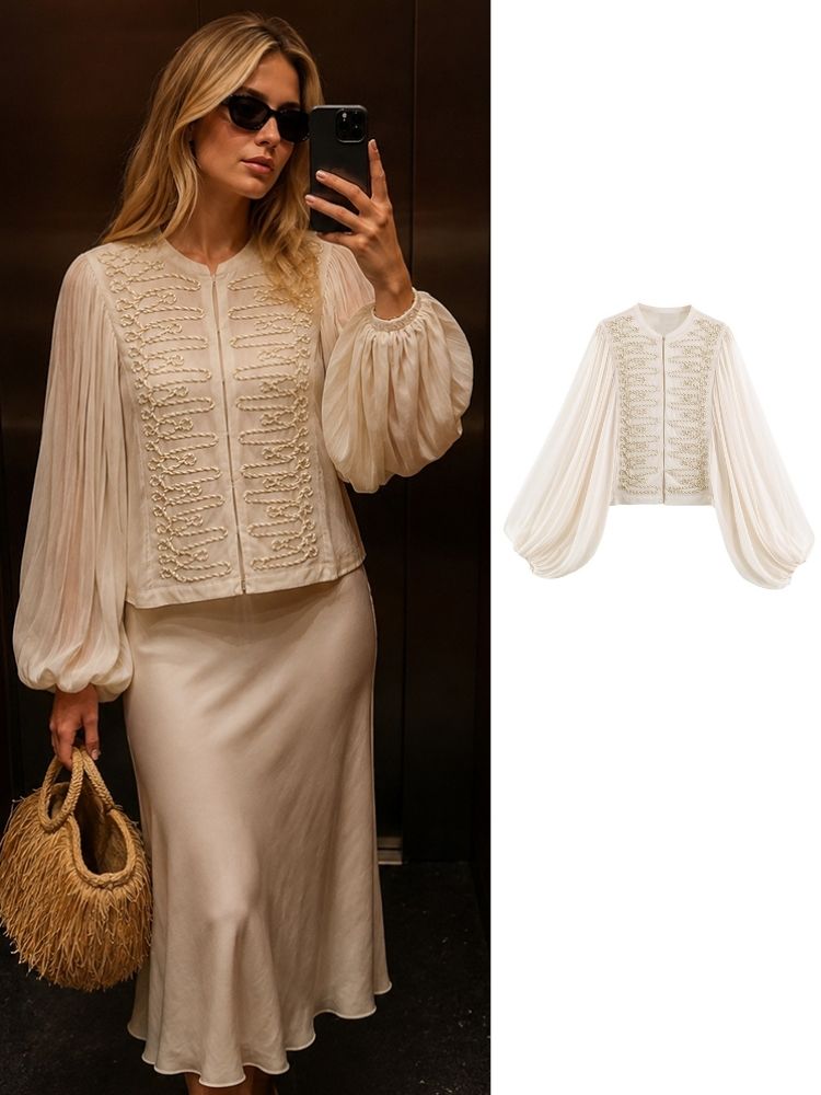 Embroidery Uniform - HH Women Spring Summer Chiffon Cropped