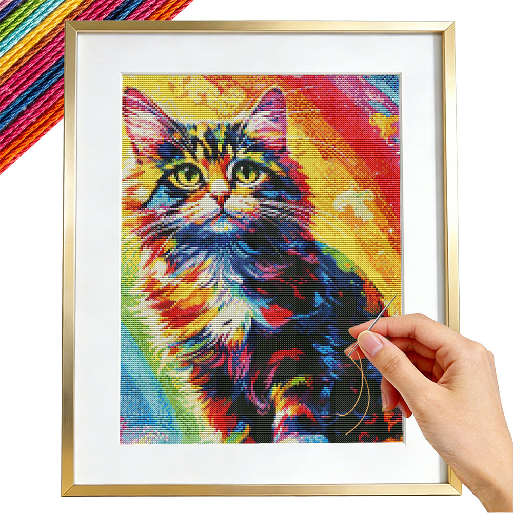Embroidery Guide Paper - 11CT Cross Stitch Cat Colorful Animal