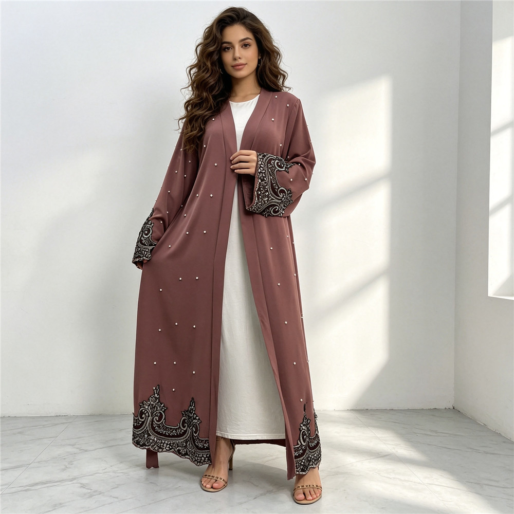 Embroidery Arabic - Dubai Embroidery Beaded Open Abaya Cardigan