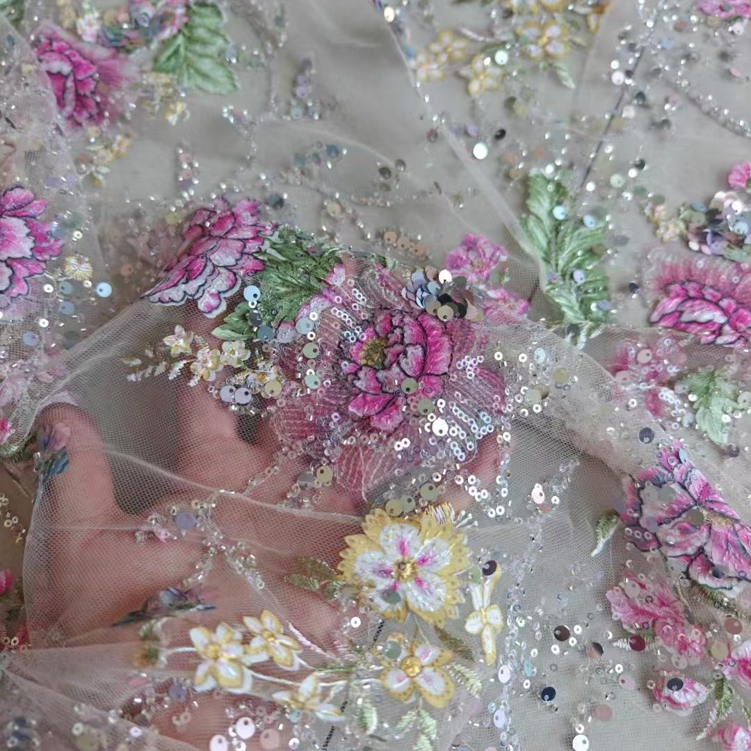 Embroidery Net Fabric - 1M 120Cm Wide Luxury Beaded Lace