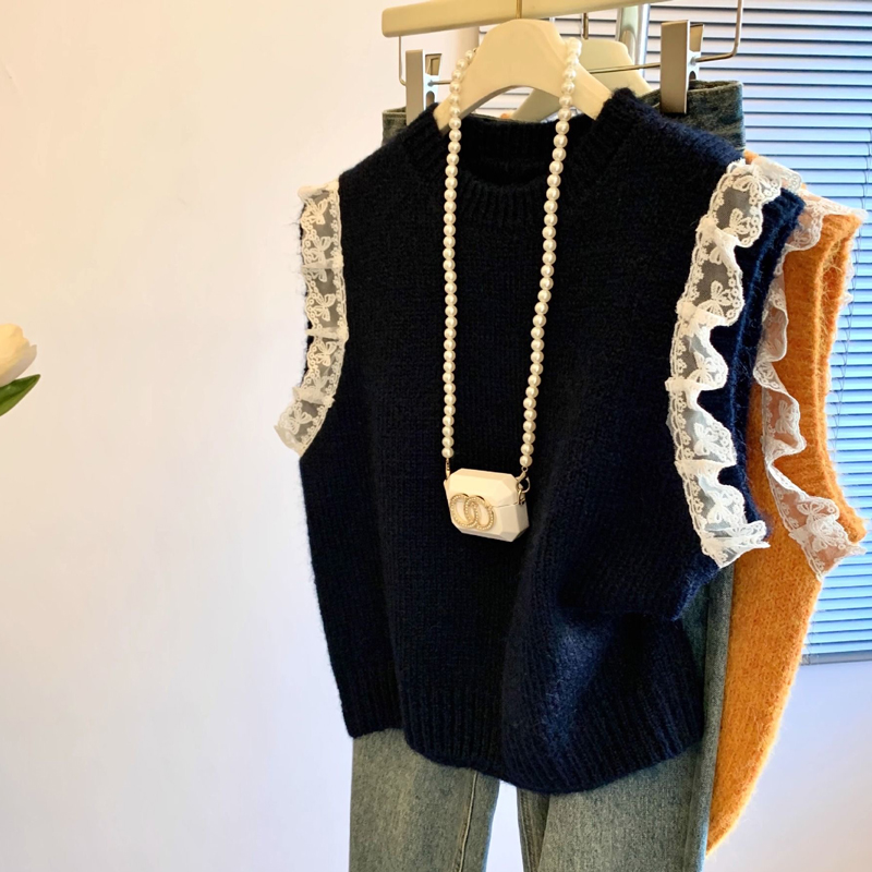 Embroidery Thread Yarn - Retro Lace Splice Sleeveless Knitted Vest