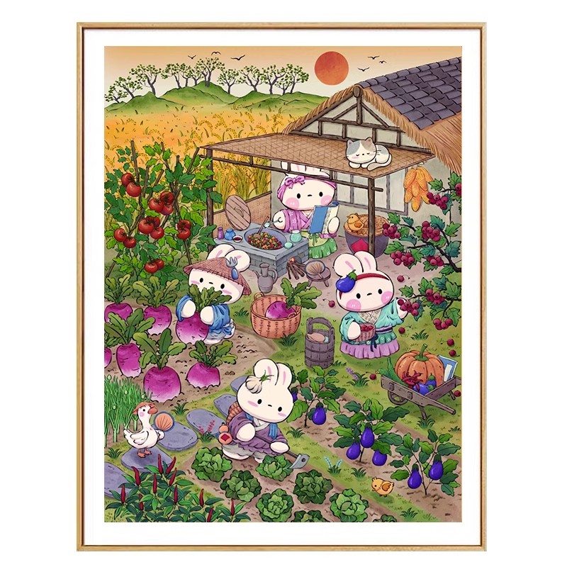 Embroidery Job - Autumn Garden Rabbits Needlework,DIY 11CT Cross