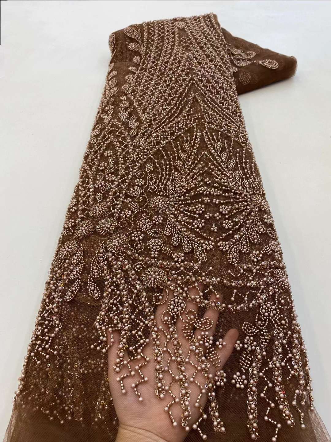 Brown Sequin Beaded Embroidery - огляд і ціна Embroidery Net Fabric
