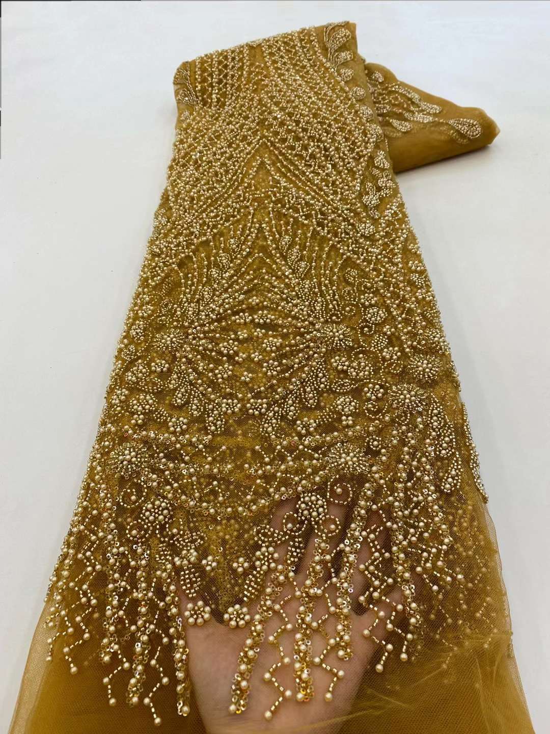 Brown Sequin Beaded Embroidery - огляд і ціна Embroidery Net Fabric