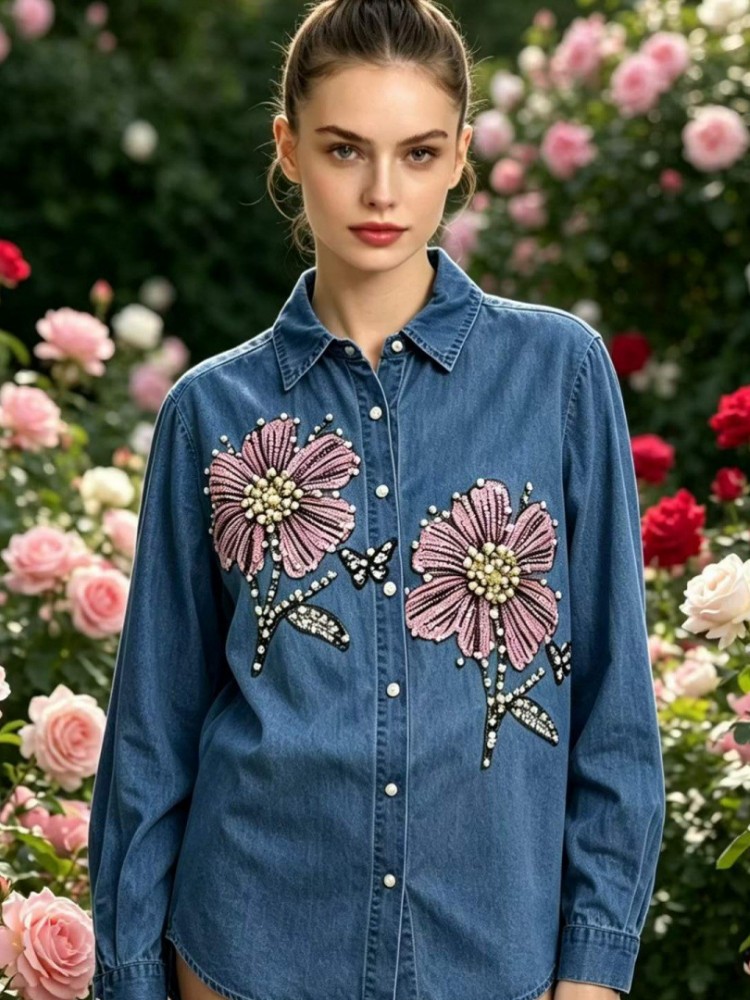 Women Denim Embroidery Blouses - огляд і ціна Embroidery Cotton Shirt