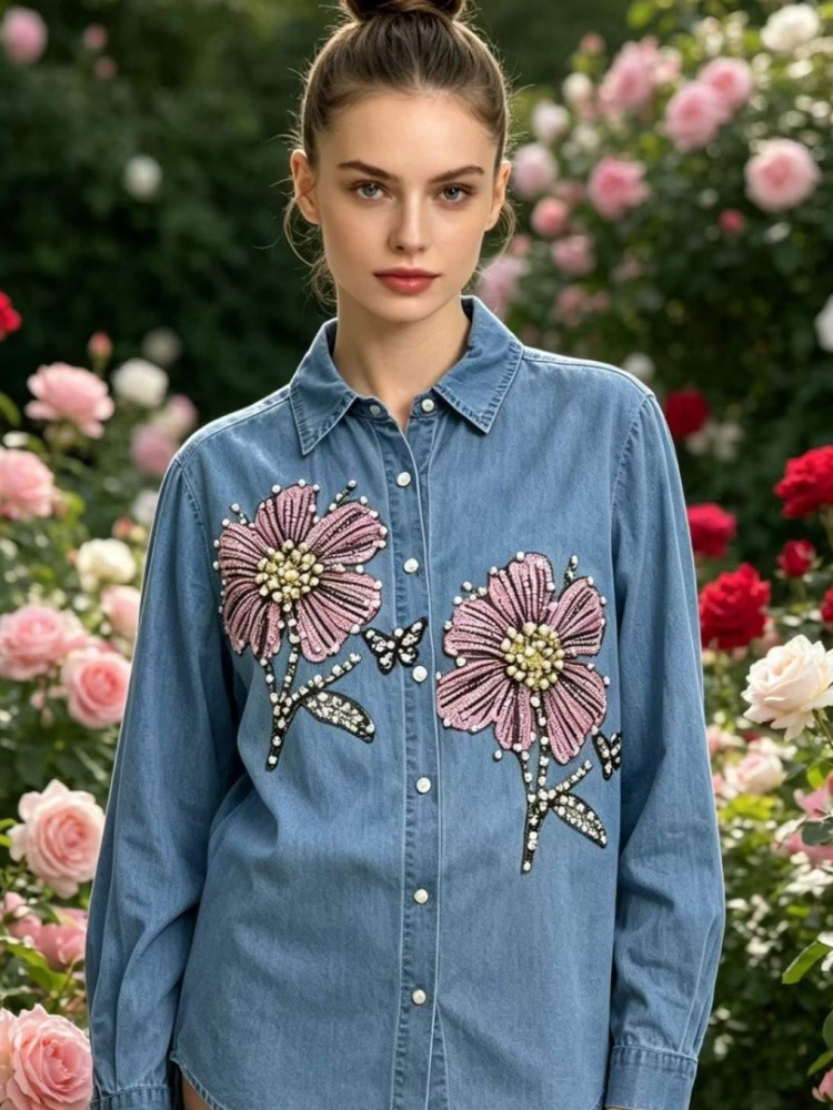 Women Denim Embroidery Blouses - огляд і ціна Embroidery Cotton Shirt