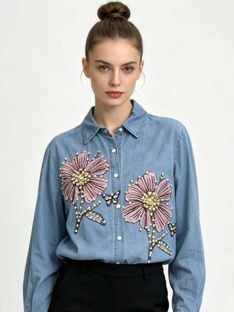 Women Denim Embroidery Blouses - огляд і ціна Embroidery Cotton Shirt