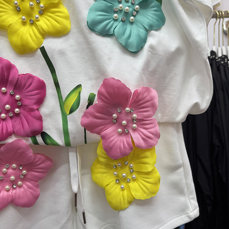 Summer Colorful 3D Flowers T-s - огляд і ціна Embroidery Cotton Shirt
