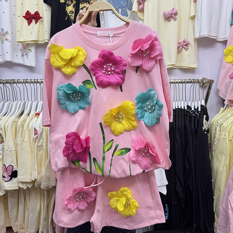 Summer Colorful 3D Flowers T-s - огляд і ціна Embroidery Cotton Shirt